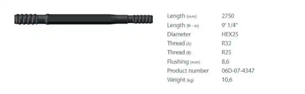 Picture of ROBIT 06D-07-4347 M/M Drifter Rod R32-HEX25-R25 2750