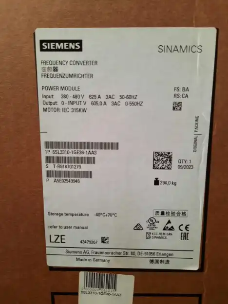 Picture of SIEMENS 6SL3310-1GE36-1AA3 SINAMICS G130 POWER MODULE 400 V 315 kW